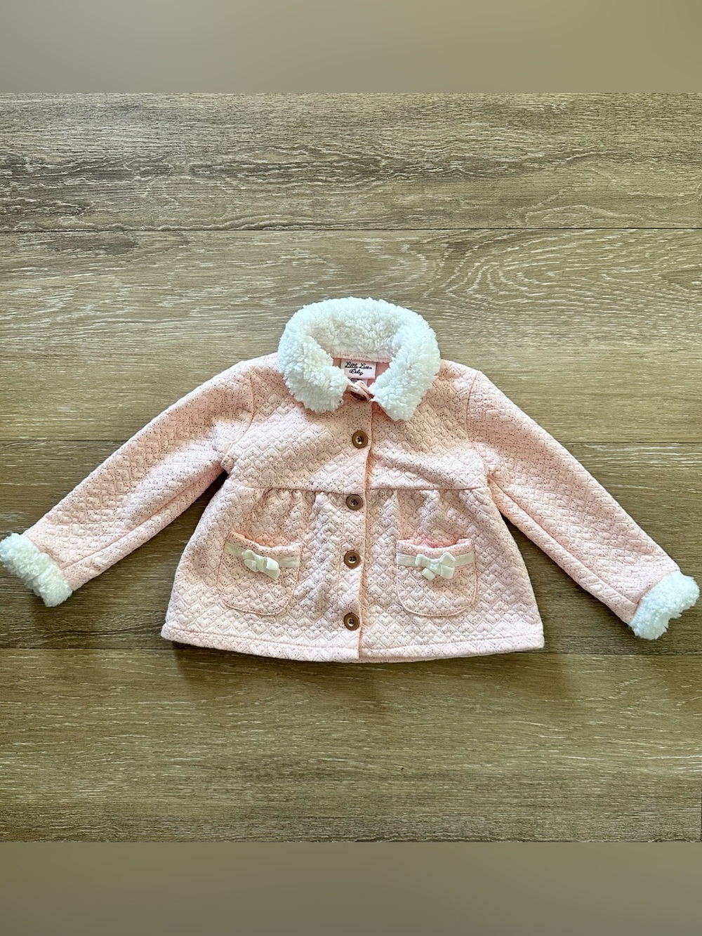 Little Lass Pink Quilted Jacket with White Sherpa Trim